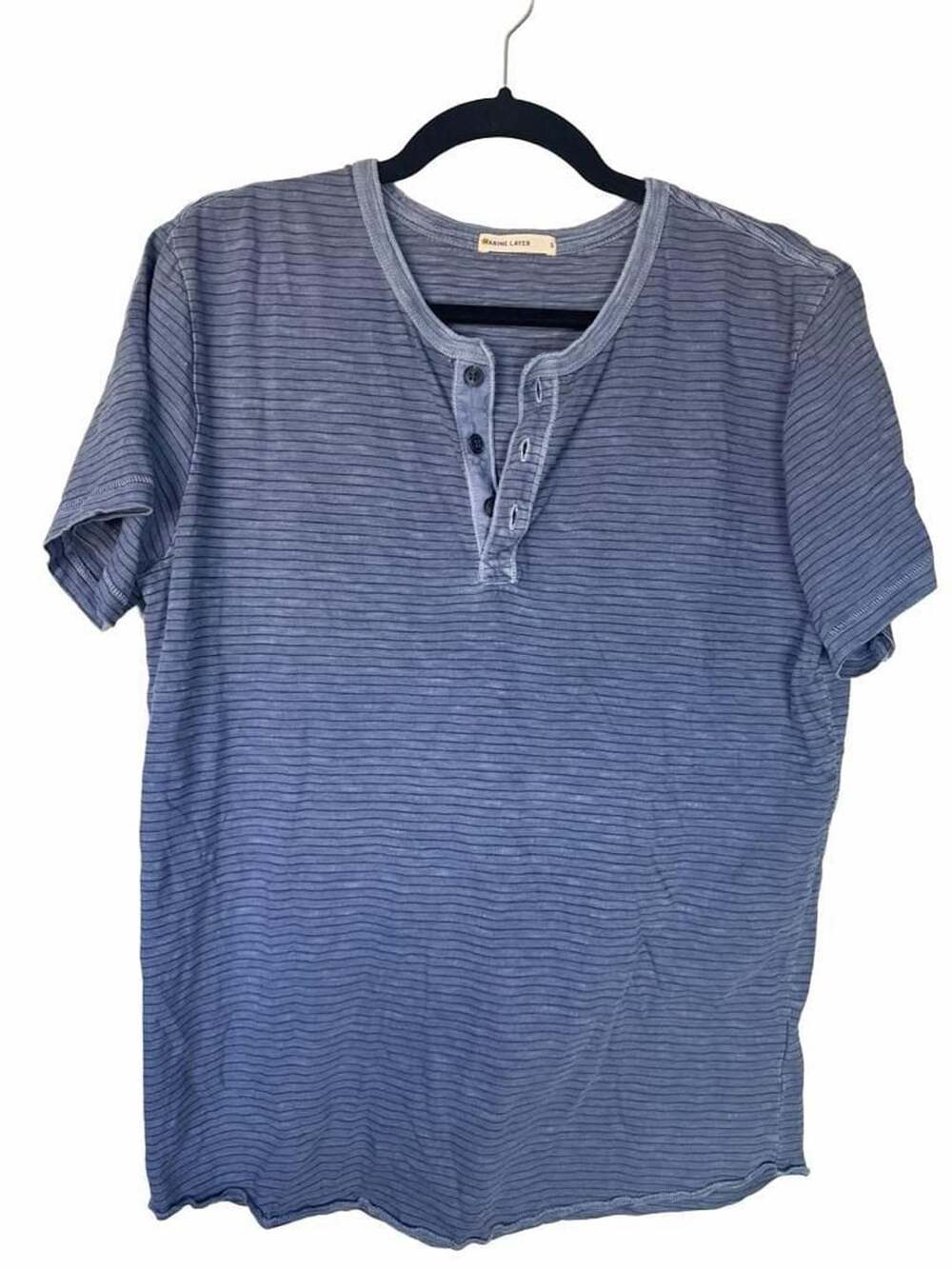 Marine Layer Short Sleeve Striped Cotton Henley Blue Size S_177